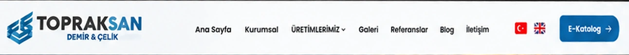 Topraksan Demir & Çelik · Ana Sayfa, Kurumsal, Üretimlerimiz, Galeri, Referanslar, Blog, İletişim